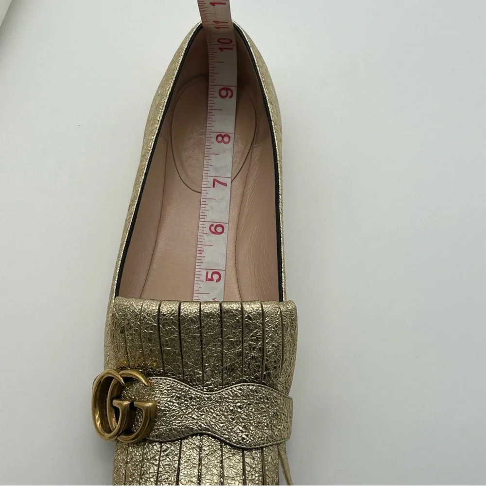 Gucci Gold Galassia Platino GG Marmont Fringe Ballet Flats Loafers Size 36.5 - Picture 10 of 11